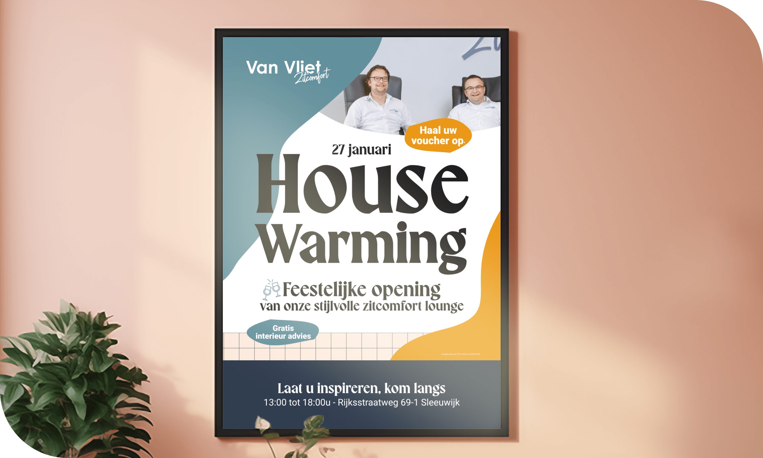 Van Vliet Zitcomfort Housewarming Poster door Joofle Reclame uit Gorinchem